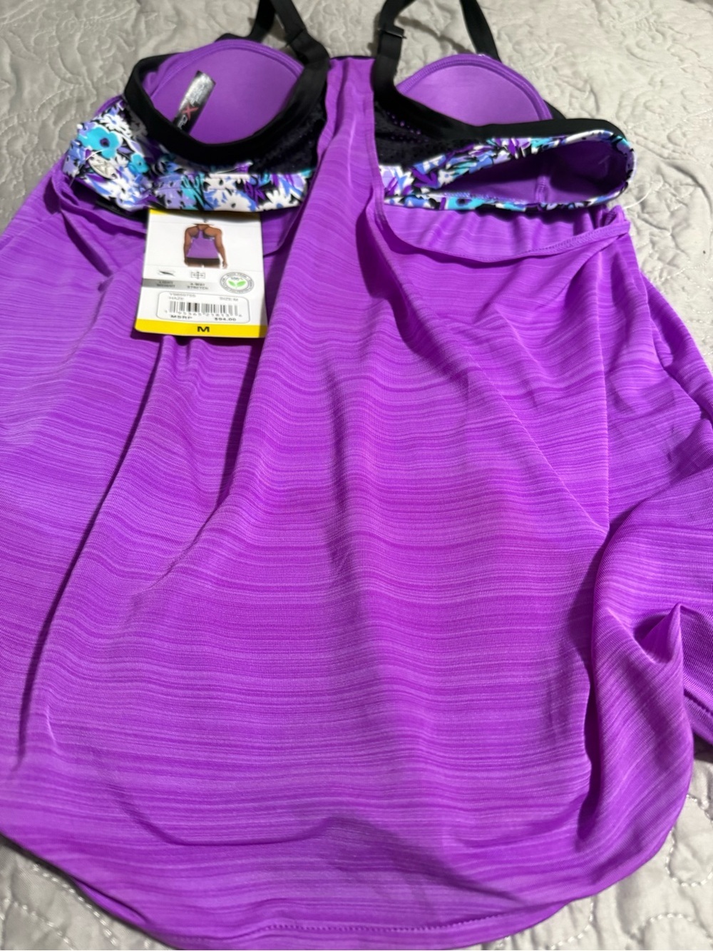 ZeroXposur Purple Active Tie-Side Cami with Floral Trim - Picture 7 of 8